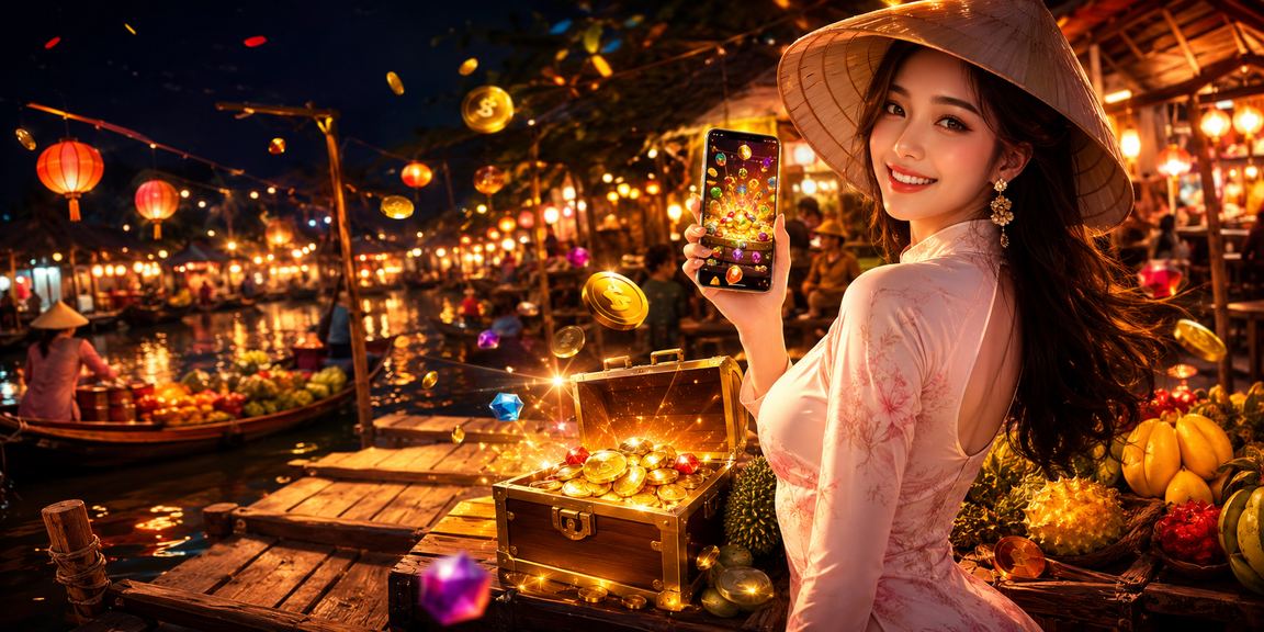 Người dùng đăng nhập tài khoản casino trên điện thoại tại chợ đêm vùng Mekong